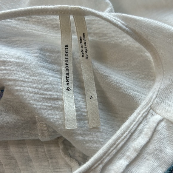 Anthropologie Sigrid White Blue Embroidered Top  Keyhole Tie Front Sz S - Picture 7 of 10